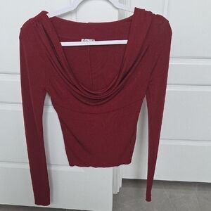 FREE PEOPLE Red Long Sleeve Drape Neck Top
